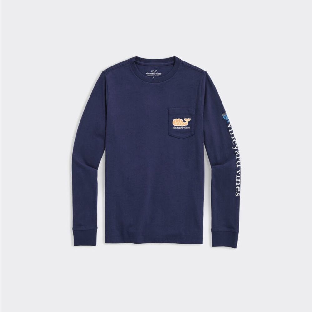 Vineyard Vines Boys' Hanukkah Icons Long-Sleeve Pocket Tee Navy 2T NWT IN PKG
